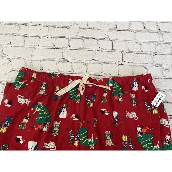 Old Navy Flannel Pajama Pant Sleep Lounge Red Holiday Pets Cotton 2XL 34" Inseam - Picture 15 of 16